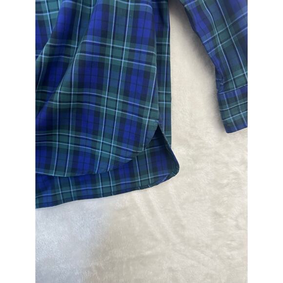 Lands' End Blue Plaid No Iron Supima Top 14 Large Half Button - Picture 4 of 9